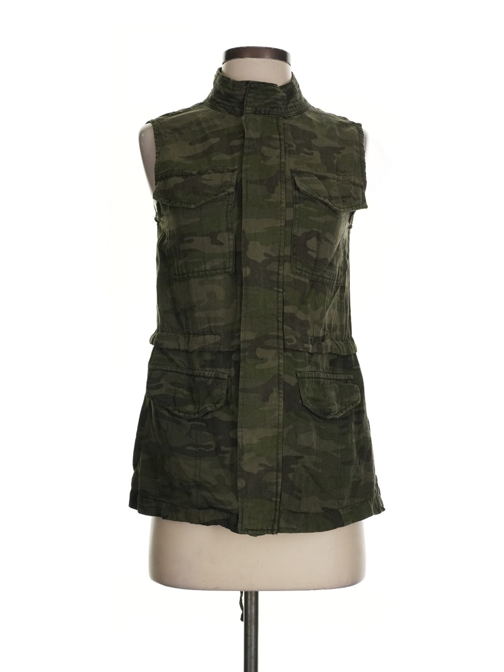 Sanctuary Clothing - Sleeveless Military-Style Utility Jacket - Olive Camo